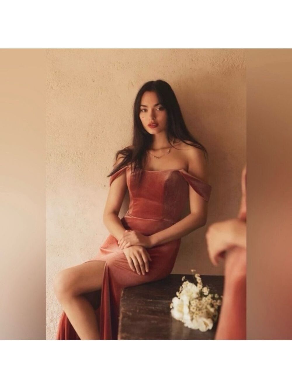 Jenny Yoo Issa Velvet Off The Shoulder Dress in English Rose